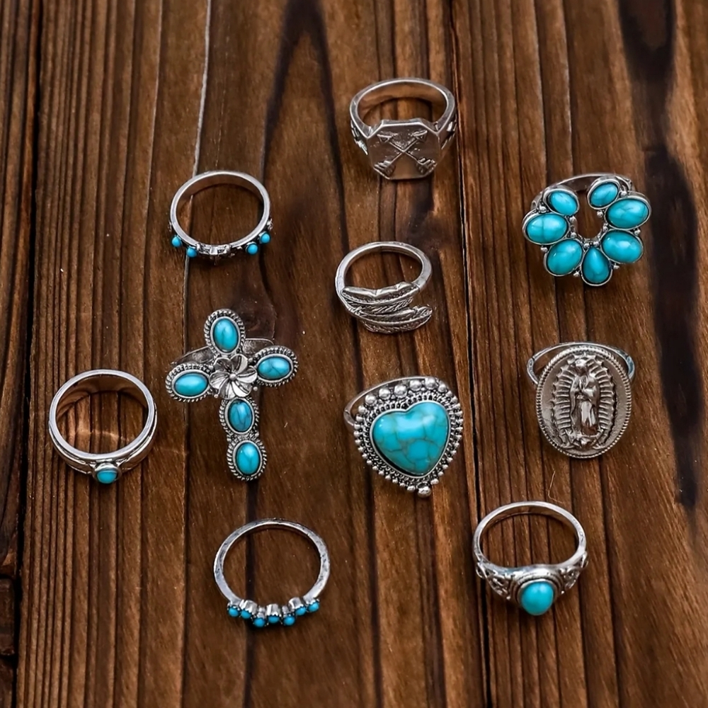10 Pcs Turquoise Rings - Picture 4 of 4